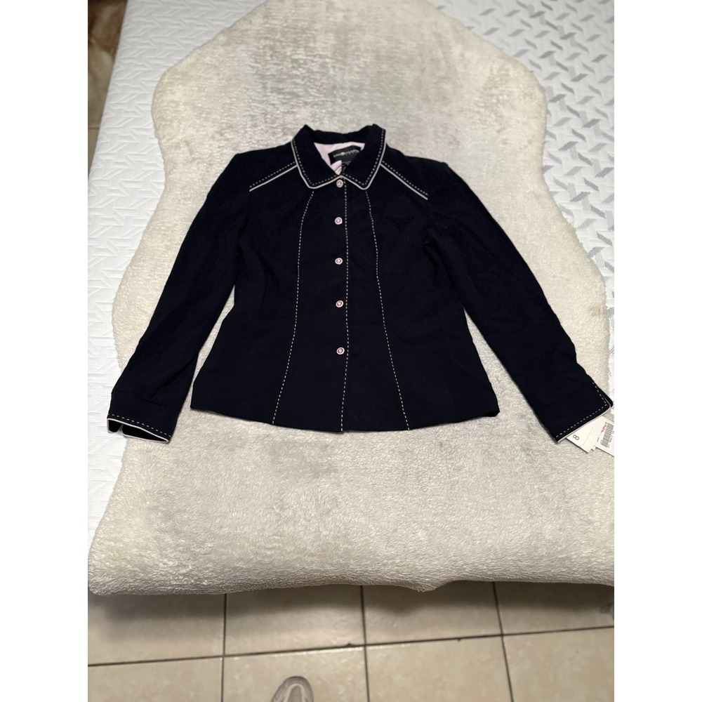 Vintage Sag Harbor Navy Blue Contrast Stitch Jacket Blazer Womens Size 8 NWT Y2K